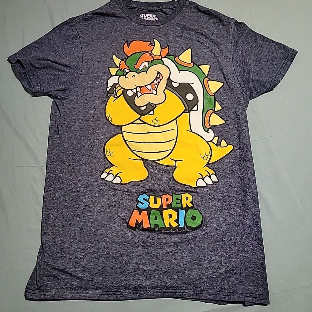 Super Mario Brothers Bowser Nintendo Graphic Blue T Shirt Mens Size Medium